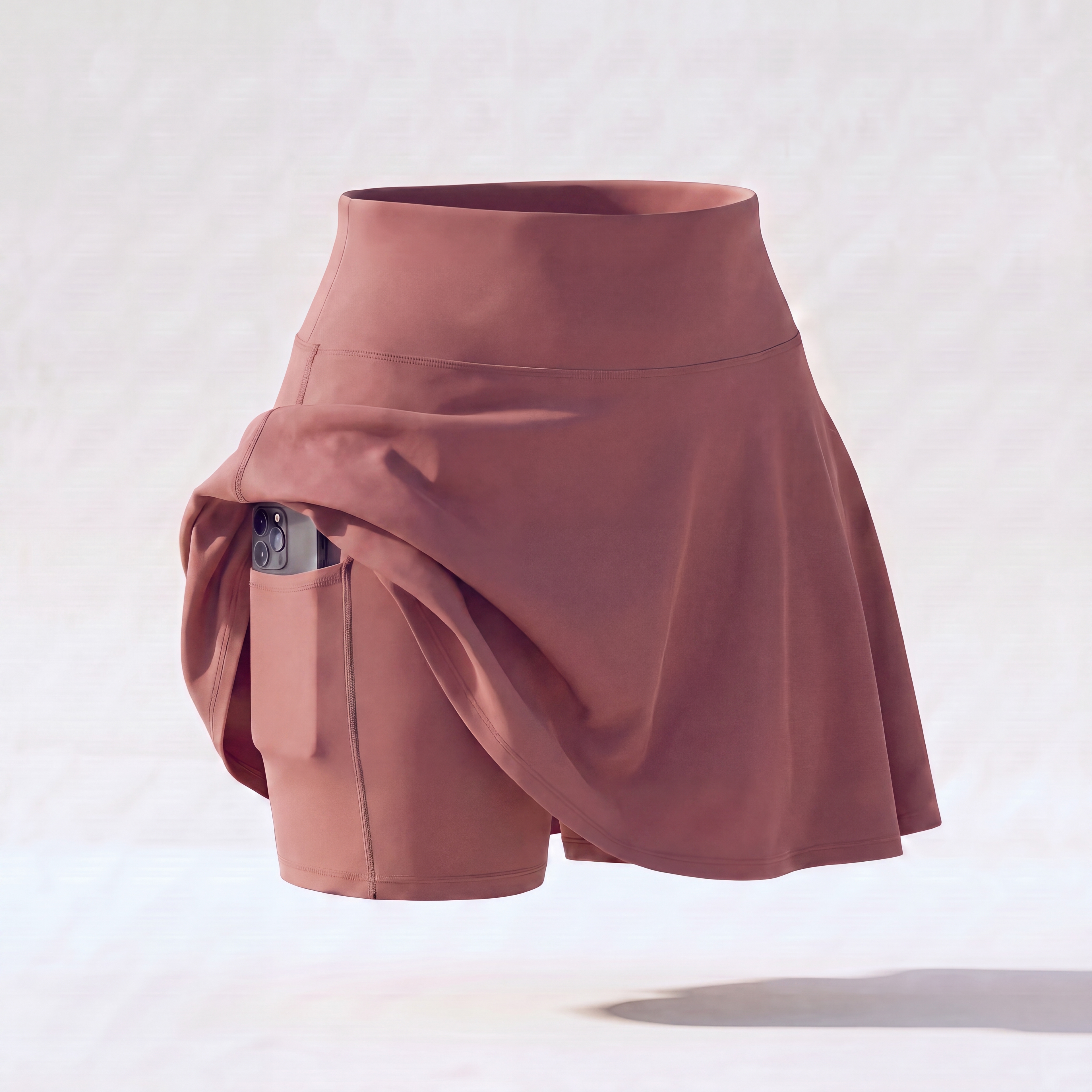 Rosewood No-Rub Skort — reveal: built-in short and phone pocket